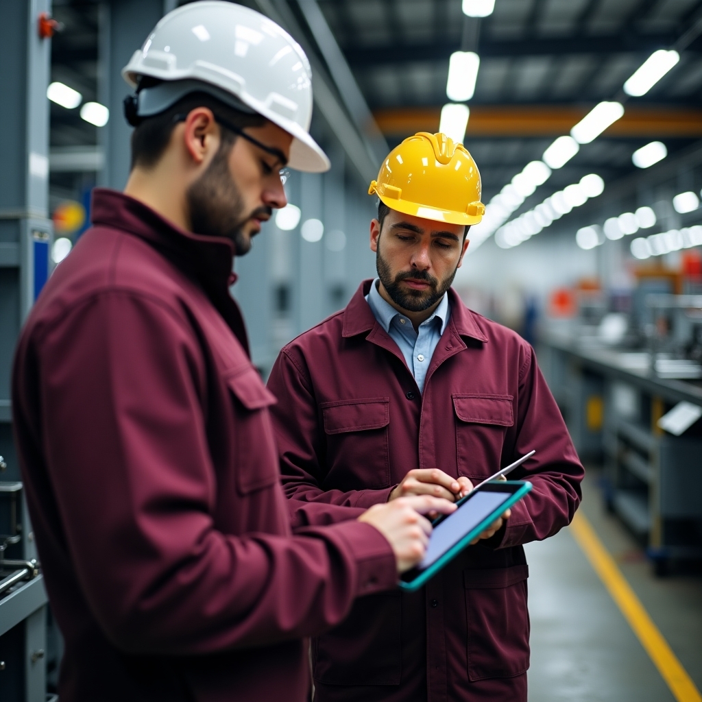 Ingenieros revisando instalación de paneles solares industriales